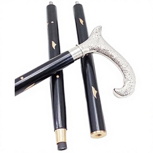 ไม้เท้าสีดำสุดหรูพร้อมด้ามจับประดับเงินและตกแต่งด้วยสีทอง - Product Image 1