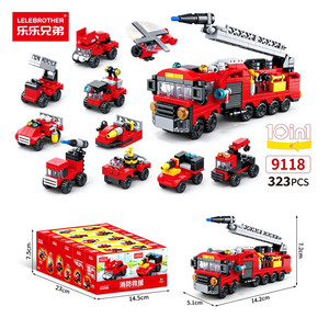 10in1 미니 블록 <span class=keywords><strong>도시</strong></span> 차량 모형 세트 렐레 브라더스 9113-9119 탱크, 소방차, 공병차, 항공모함, 자동차 장난감 - Product Image 4