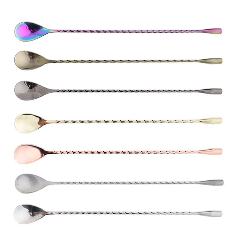 Custom Logo Stainless Steel Bar Spoon 27/30/33/40/50cm Swizzle Stick for Cocktail Bartending Barware Set