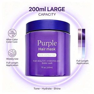 Masque capillaire violet 200ml, masque tonifiant anti-jaunissement pour cheveux blonds argentés, hydratant, réparateur, pour cheveux décolorés et abîmés, fixation de la couleur - Product Image 2