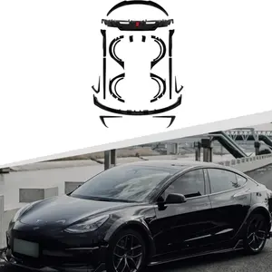 Difusor traseiro com bico de carbono para Tesla Model 3 2021+, kit de proteção de corpo largo com spoiler de asa e saias laterais