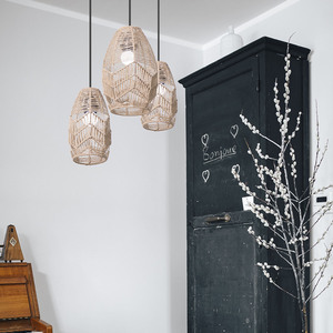 Hand Woven Straw <b>Rope</b> Pendant <b>Light</b> E27 Oval Adjustable Height For Guesthouse Hotel Restaurant - Product Image 4