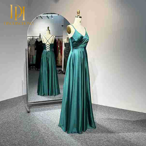 Nuevo <span class=keywords><strong>vestido</strong></span> de noche de satén brillante verde Jade encaje con cuello en V pecho plisado <span class=keywords><strong>para</strong></span> fiestas de boda <span class=keywords><strong>Vestido</strong></span> de damas de honor comercio exterior - Product Image 2