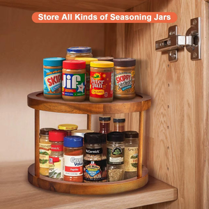 Plateau tournant en bois d'acacia à 2 niveaux Organisateur de comptoir de cuisine Porte-condiments en bois d'acacia - Product Image 6
