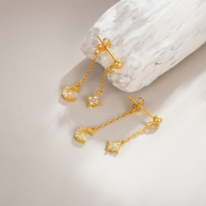 CANNER Joyería Fina, Pendientes de Plata de Ley 925 con Cadena de Borlas y Circonita Cúbica, Diseño de Estrella y Luna, para Mujer, Regalo - Product Image 3