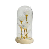 Transfrontalier naturel Real Touch 3 feuilles d'or Roses couvercle en verre fleur éternelle veilleuse fête des mères saint valentin noël
