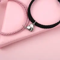 2022 Valentijnsdag Geschenken Sieraden Custom Rope Chain Heart Hanger Armband Verstelbare Magnetische Armband Pairs Voor Liefde Paar