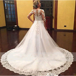 <b>White</b> Ball Gown Wedding Dress V Neck <b>Lace</b> Vintage Style Natural Waistline Polyester Fiber 1611 - Product Image 2