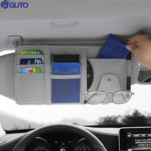 GUTO PU Lederen Modieuze Auto-Organizer Rits Opbergvak Zonneklep Houder CD Telefoonhouder Rekening Kaart Zonnebril <span class=keywords><strong>Clip</strong></span> Zitting 4-7 - Product Image 2