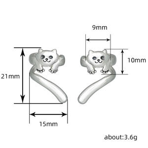 Orecchini a polsino E3136 in argento antico a forma di gatto per donna, graziosi gioielli alla moda a forma di animale, accessorio regalo in lega - Product Image 5