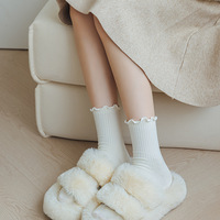 6 paires/lot chaussettes pour femmes à volants coton moyen Tube cheville chaussettes courtes respirant noir blanc ensemble printemps automne chaussettes