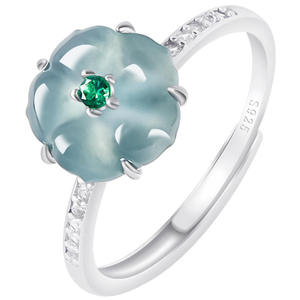 Bagues en jadeite naturelle bleu eau de pêche, argent S925, bijoux fins, design original, bagues ajustables pour femmes, D549 - Product Image 5