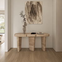 Table console en travertin naturel sur mesure, table d'entrée en pierre organique pour villa, couloir et rénovation intérieure