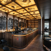 Design d'intérieur de café moderne et luxueux, décoration, mobilier de café, comptoir de bar en pierre de marbre artificielle, mobilier LED
