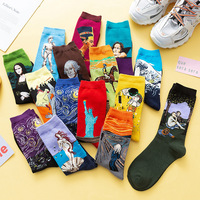 Haute qualité pur coton peinture à l'huile imprimé Art chaussettes hommes mode coton drôle chaussettes