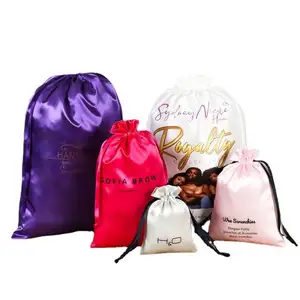 Перерабатываемый пользовательский дизайн логотипа Высокое качество шелковые ювелирные изделия Подарочный мешочек для упаковки пыли на шнурке любой размер атласная сумка бархатная сумка