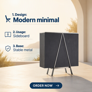Mobile da Ingresso in Acciaio Inossidabile Grigio-Titanio dal Design Geometrico Minimalista, Credenza con Top in <span class=keywords><strong>Marmo</strong></span> e Impiallacciatura in Legno Affumicato - Product Image 1