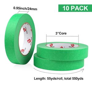 Ruban adhésif vert pour peintre BOMEI PACK, 1 pouce x 55 yards, 10 rouleaux (<span class=keywords><strong>550</strong></span> yards au total), papier crépon adhésif acrylique pour masquage mural - Product Image 2