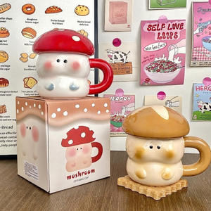 Dragon Nest Mushroom Ceramic <b>Mug</b> With Lid 401-500ml Large Capacity For Home Couples Gift - Product Image 3