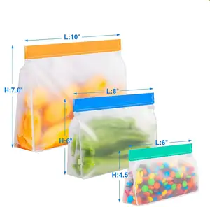 Portable écologique étanche réutilisable congélateur liquide PEVA Silicone réutilisable sacs à zip-lock sac de stockage des aliments