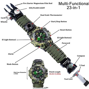 Multi-Function Outdoor Survival Kit Double Display Watch Whistle Compass SOS Flashlight Fire Starter for Men Wholesale - Product Image 1