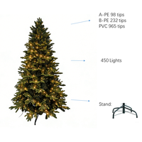 Sapin de Noël artificiel de haute qualité de 7 pieds avec lumières LED multicolores - Conception pliable écologique pour une utilisation en intérieur/extérieur