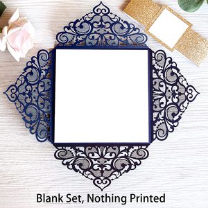 Carte d'invitation de mariage découpée au Laser en papier <span class=keywords><strong>bleu</strong></span> <span class=keywords><strong>marine</strong></span> à paillettes carrées avec décoration de mariage personnalisée, fournitures de fête - Product Image 2