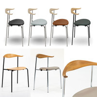 NBHY Chaise de café d'appoint empilable en cuir avec cadre en métal argenté Chaise de salle à manger en corne de vache avec design à dossier ouvert