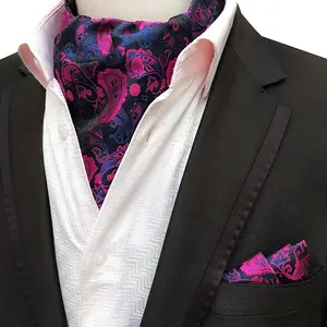 Broderie florale personnalisée en soie Ascot Cravate vintage pour homme Écharpe Ascot noire à fleurs pour mariage