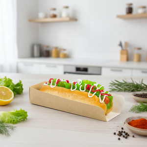 Scatola Pieghevole per Hot Dog in Carta Biodegradabile, Confezione per Cibo <span class=keywords><strong>da</strong></span> <span class=keywords><strong>Asporto</strong></span> con Logo Personalizzato per Pasti per Bambini o Fast Food, Vassoio per Hot Dog - Product Image 1