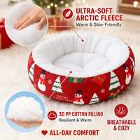 Lit pour animaux de compagnie rond en polaire arctique, luxueux et festif, chaud et doux, pour chiot, sommeil profond, intérieur, hiver, vente en gros, fabricant