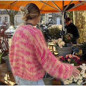 <span class=keywords><strong>Cardigan</strong></span> décontracté surdimensionné en <span class=keywords><strong>maille</strong></span> épaisse et respirante, à fleurs, en mohair, pour femmes, manches régulières, automne, logo avant, fleurs - Product Image 6