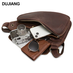 Dujiang Men's Chest <b>Bag</b> Genuine Leather Large Capacity Crazy Horse Brown Business Travel Shoulder Crossbody <b>Bag</b> - Product Image 5