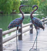 Sculpture artisanale moderne en métal, statues de grue de jardin d'art d'oiseau patine héron leurre décor extérieur