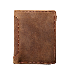 Venta al <span class=keywords><strong>por</strong></span> mayor caliente clásico marrón Crazy Horse cuero plegable cartera RFID bloqueo Vintage cuero genuino hombre cartera - Product Image 2