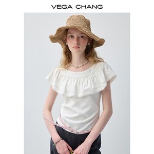 <span class=keywords><strong>Camiseta</strong></span> Casual Ajustada para Mujer VEGA CHANG, <span class=keywords><strong>Blanca</strong></span>, con Hombros Descubiertos, Adorno de Encaje con Volantes y Manga Corta - Product Image 4