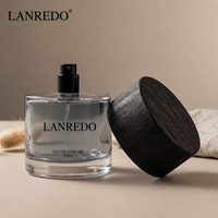 Vente en gros de flacons de parfum ronds transparents de luxe 30ml 50ml 100ml Flacon de parfum en verre vide avec bouchon en bois
