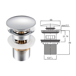 Bộ xả chậu lavabo bật lên bằng đồng thau, nắp lớn, mạ crôm, dùng cho cống tràn chậu rửa - Product Image 4