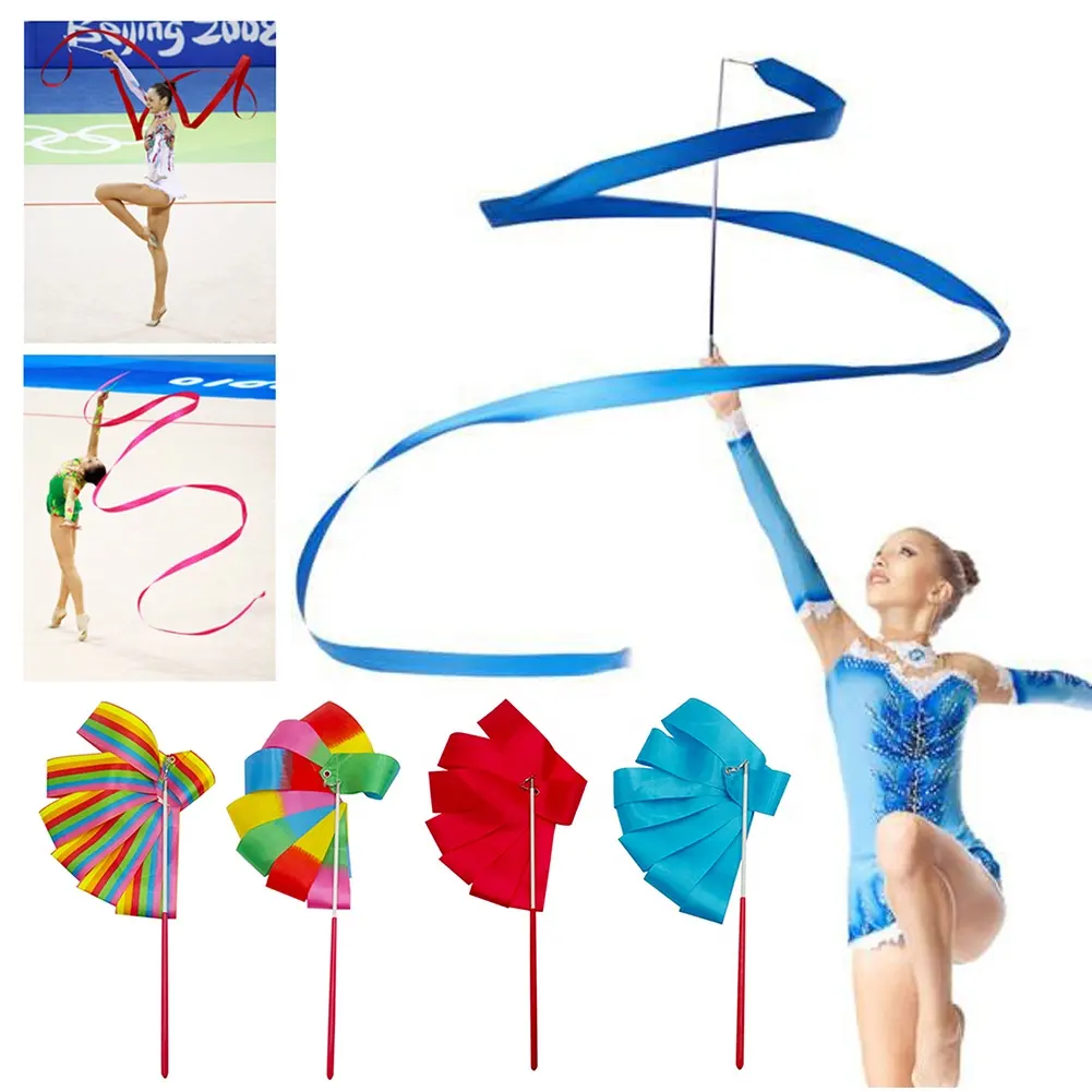 2 Meter 4M 6M Bunte Turnhallen bänder Tanzband Rhythmische Kunst Gymnastik Ballett Streamer Twirling Rod Rainbow Stick Training