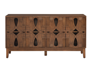 Mid Century Modern Solid Wood <b>Kitchen</b> <b>Sideboard</b> Buffet Cabinet with 4 Doors TV Media Console and Storage - Product Image 4