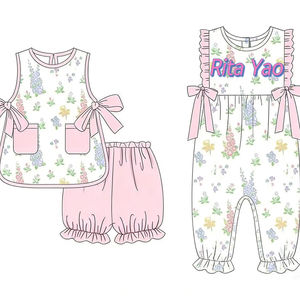 Boutique Baby Mädchen Sommer-Overall mit Blumenmuster Kleinkind Mädchen Rüschen-Romper Passendes Set mit Seitenschleife Schürze und Bloomer 2026 - Product Image 1