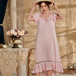Chemise de nuit en coton pour femme, manches courtes, à lacets, à volants, vintage, <span class=keywords><strong>princesse</strong></span> victorienne, lolita, fée. - Product Image 3