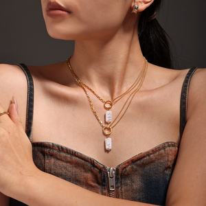 Nouveau Collier en Acier Inoxydable 316L Plaqué Or 18K avec Pendentif Perle Baroque pour Clavicule, Vente en Gros Fabricant de Bijoux Tendance - Product Image 4