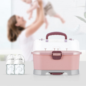 Caja de almacenamiento para biberones, estante de secado cubierto gris, grande, cuadrado, para accesorios de alimentación para bebés de 0 a 12 meses - Product Image 5