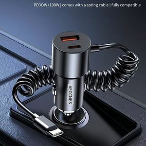 D17 PD30W + 100W ชาร์จเร็วพอร์ตคู่พร้อมสายเอาต์พุตตัวเครื่องอลูมิเนียมอัลลอยมาพร้อมกับสปริงสายชาร์จในรถ - Product Image 5