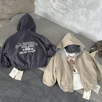 Veste courte à capuche double face en mélange de coton pour enfants, style automne, color-block, avec fermeture éclair à lettres assorties, pour garçons et filles
