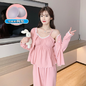3 Ini 1 pigiama in cotone pigiama Mujer a manica lunga abbigliamento da notte taglie pigiami a punti stampati pigiama da donna Set - Product Image 1
