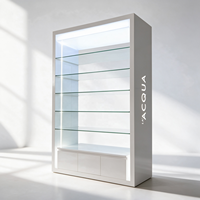 Kiosque de présentation cosmétique avec étagères en verre gris clair, éclairage supérieur, trois tiroirs, pour produits de soin de la peau, certifié CE ETL, pour salon de beauté