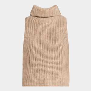 Gilet Maglione <span class=keywords><strong>Senza</strong></span> <span class=keywords><strong>Maniche</strong></span> a Collo Alto in Filato Spesso Personalizzato da Donna, in Misto Cashmere, Lavorato a <span class=keywords><strong>Maglia</strong></span> a Costine, all'Ingrosso - Product Image 1