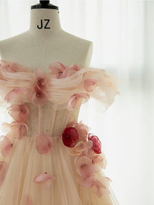 Flores Tridimensionales [His Royal Highness Rose] Vestido de Gala Estilo Hada para Banquete de Novia, Antiestático, Largo hasta el Suelo, 100% Seda - Product Image 5